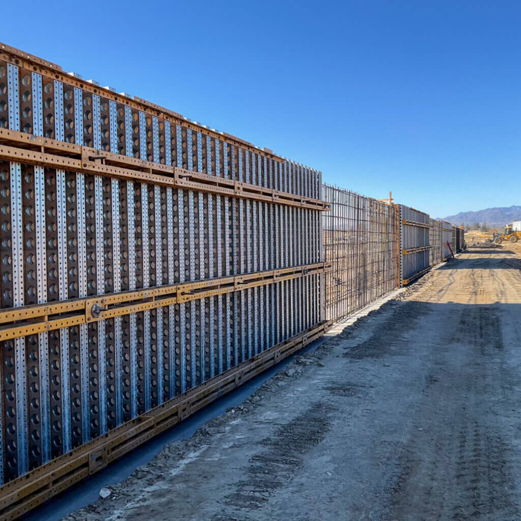 Gang forms measuring  52' 6" by 14'. the largest wall formwork gangs EFCO's Fresno yard has ever preassembled and shipped.